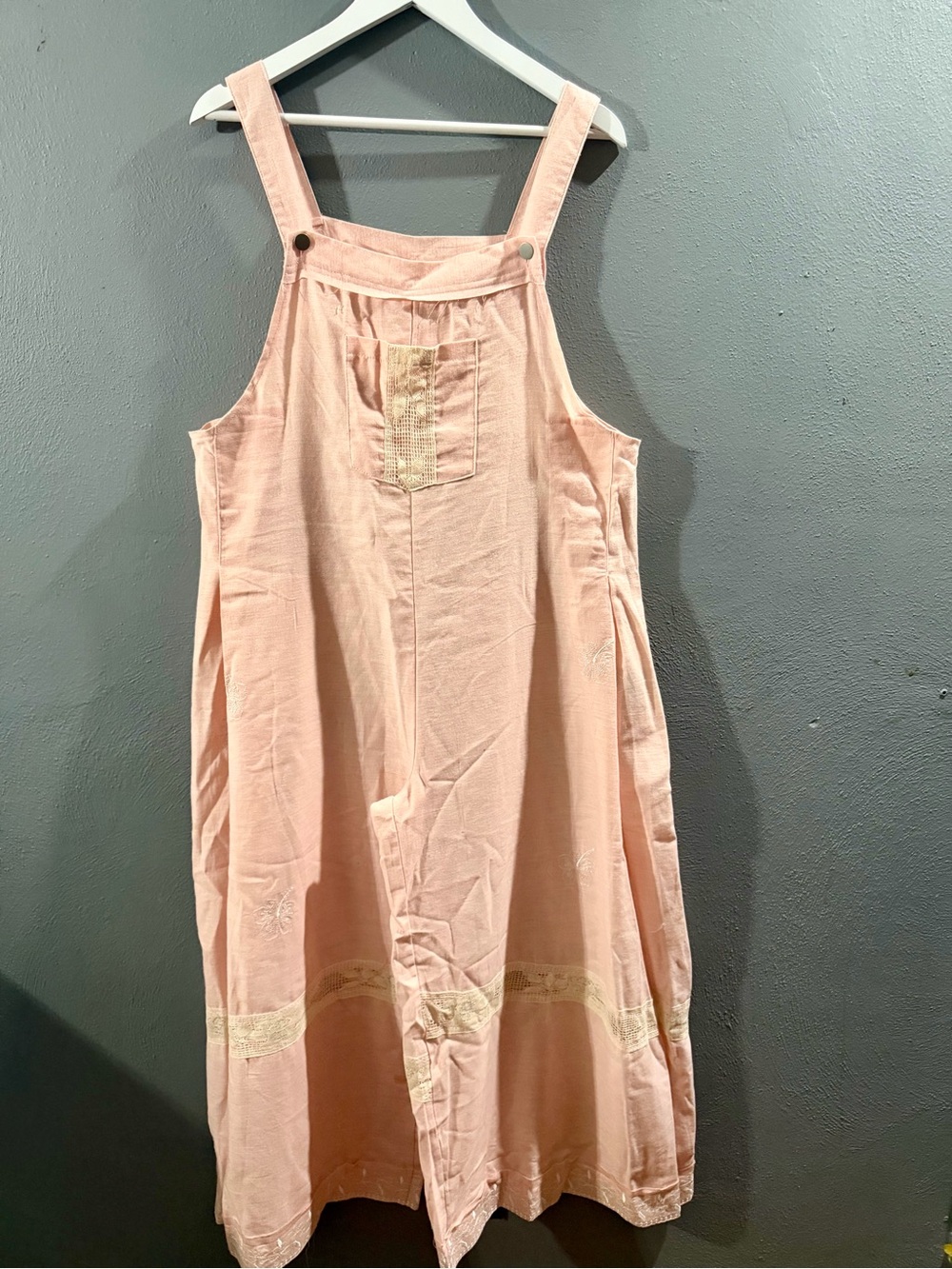 POL Light Pink Cotton Overall Jumpsuit with Lace Trim - Picture 2 of 7